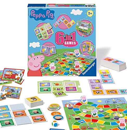 Ravensburger Peppa Pig 6-in-1 Spielkompendium für Kinder und Familien ab 3 Jahren – Bingo, Dominosteine, Schlangen und Leitern, Schachspiele, Spielkarten und Erinnerungsspiel